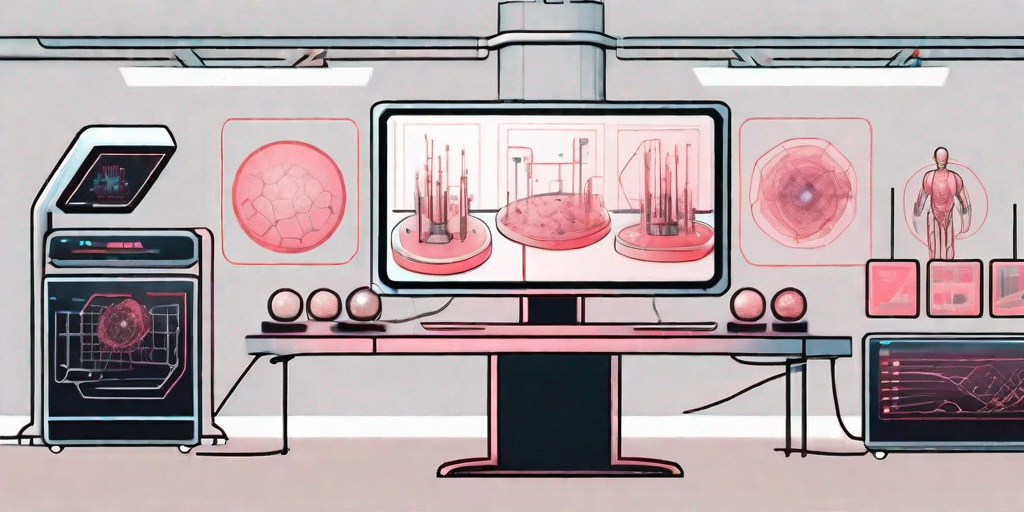 A futuristic laboratory with various high-tech equipment and artificial intelligence elements