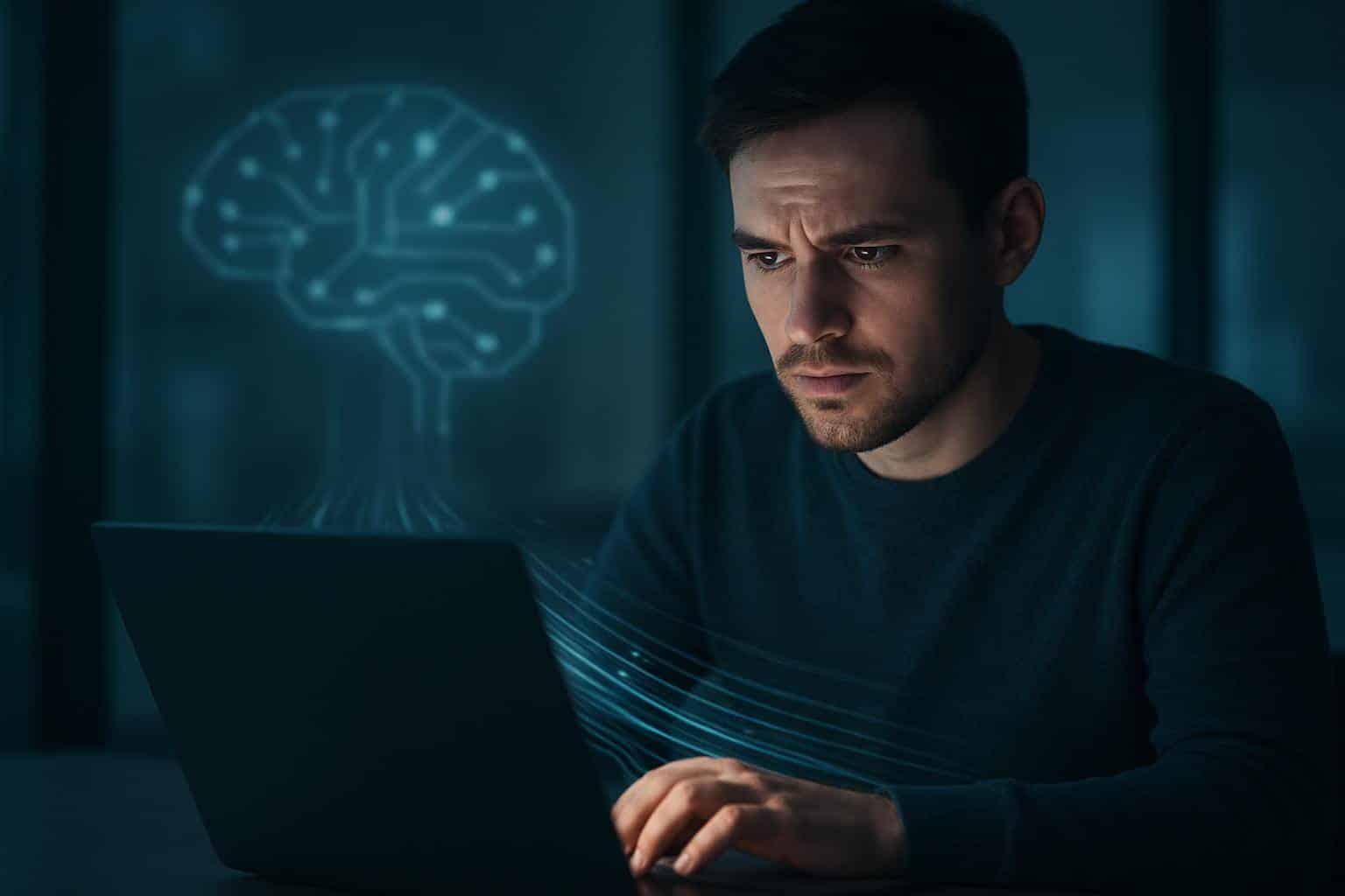 Mitarbeitende nutzt KI heimlich am Laptop, während Daten unkontrolliert nach außen fließen könnten